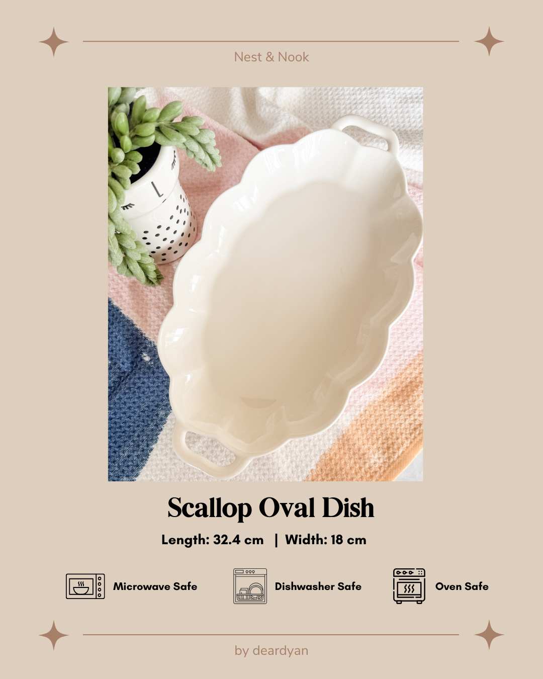 Scallop Oval Dish (Peach Pink)